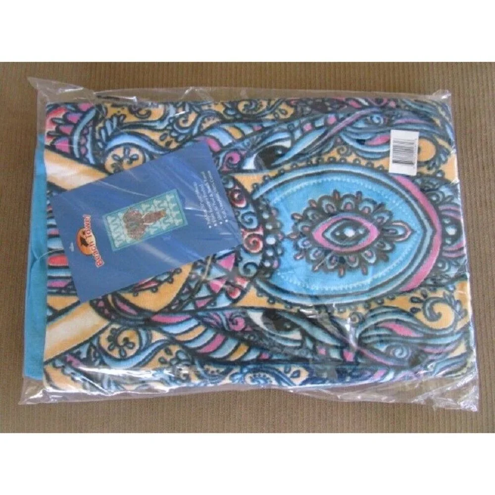New Teal Blue Elephant Beach Bath Pool Towel Gift Elehants Herd African Boho NIP